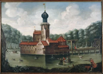 Wahrscheinlich 18. Jahrhundert Gemälde der Burg Ewsum vor 1649